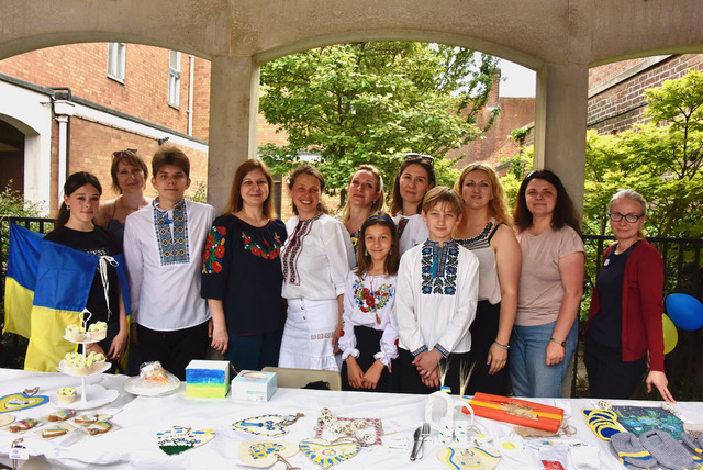Ukrainian and other families showing their craft work