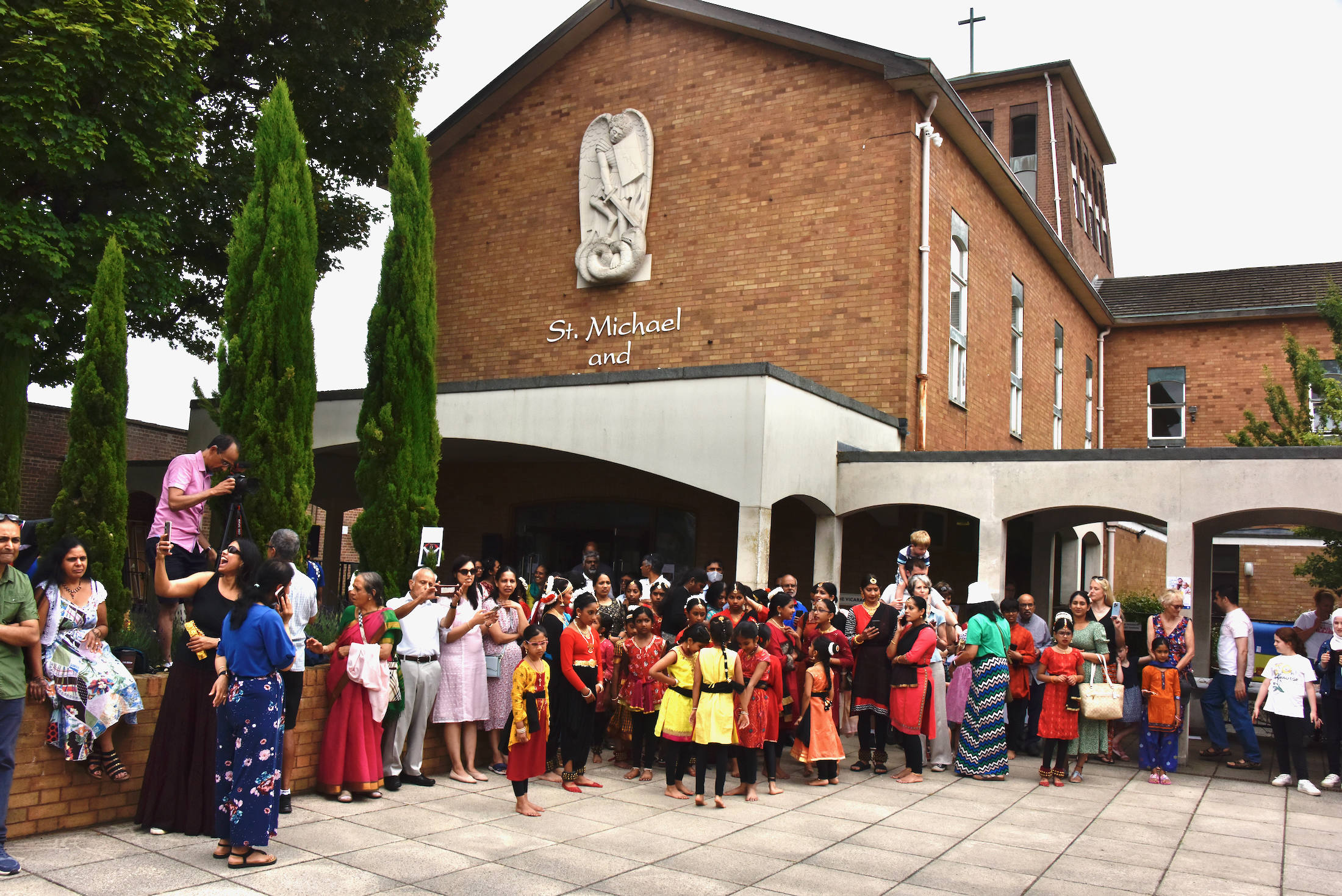 Photograph showing Amersham town square full of people celebrating Refugee week 2023 